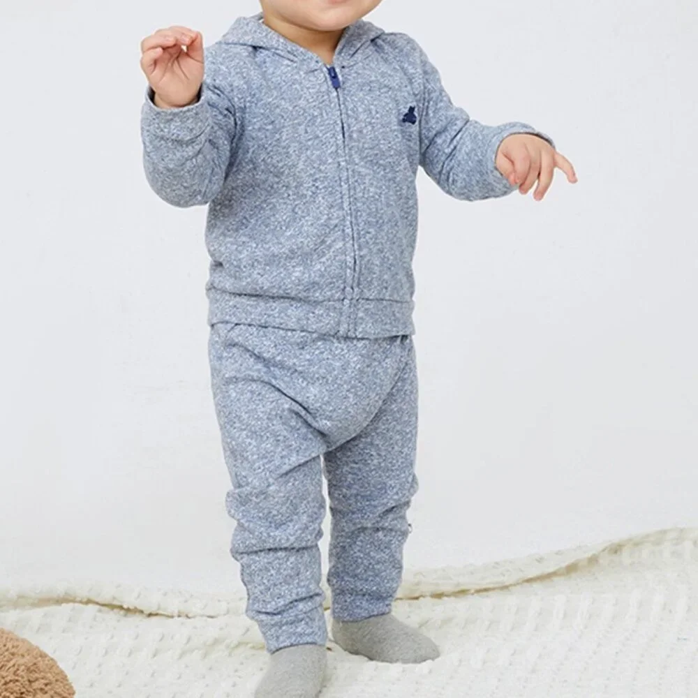 Baby Gap Boys Blue White Marled Long Sleeve Hoodie & Jogger Outfit Set 18-24 Mo.